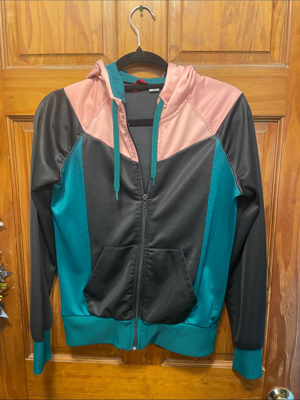 H&M Black, Teal & Pink Colorblock Zip Hoodie